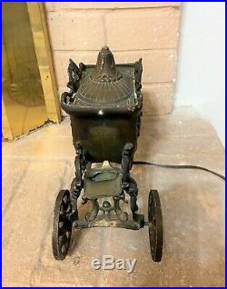 Vintage Slag Glass Carriage Buggy Metal Accent Light Lamp