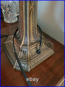 Vintage Slag Glass Cast Iron Table Lamp Mission Arts And Crafts Gothic Style 20