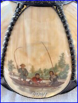 Vintage Slag Glass Currier & Ives Hunting/fishing Light Shade