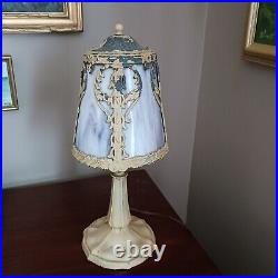 Vintage Slag Glass Lamp Lavender Purple Small 15 Inch Cream Metal Cottagecore