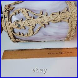 Vintage Slag Glass Lamp Lavender Purple Small 15 Inch Cream Metal Cottagecore