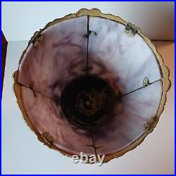 Vintage Slag Glass Lamp Lavender Purple Small 15 Inch Cream Metal Cottagecore