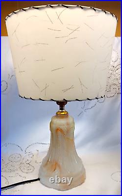 Vintage Slag Glass Lamp Night Light Base Fiberglass Shade Vintage Slag Glass Lamp Night Light Base Fiberglass Shade
