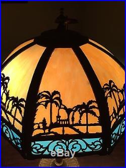 Vintage Slag Glass Lamp Oasis Colorful