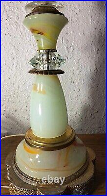 Vintage Slag Glass Lamp Polished Green Aragonite Renaissance UV Orange Glow #306