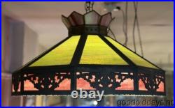 Vintage Slag Glass Light Fixture Lamp Pink & Green Panel Lamp with Griffin Design