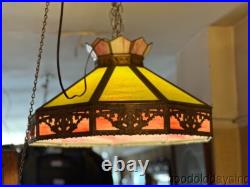 Vintage Slag Glass Light Fixture Lamp Pink & Green Panel Lamp with Griffin Design