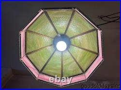 Vintage Slag Glass Light Fixture Lamp Pink & Green Panel Lamp with Griffin Design