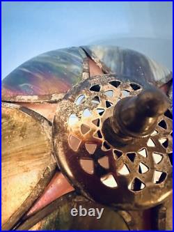 Vintage Slag Glass Peacock Marbled And Pink Lotus Tulip Boudoir Table Lamp 15
