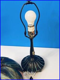 Vintage Slag Glass Peacock Marbled And Pink Lotus Tulip Boudoir Table Lamp 15