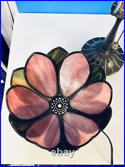Vintage Slag Glass Peacock Marbled And Pink Lotus Tulip Boudoir Table Lamp 15