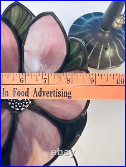 Vintage Slag Glass Peacock Marbled And Pink Lotus Tulip Boudoir Table Lamp 15