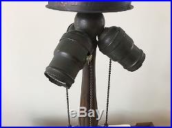 Vintage Slag Glass Reverse Painted Shade Lamp Base Signed HANDEL