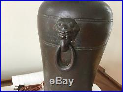 Vintage Slag Glass Reverse Painted Shade Lamp Base Signed HANDEL