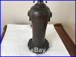 Vintage Slag Glass Reverse Painted Shade Lamp Base Signed HANDEL