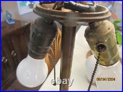 Vintage Slag Glass Table Lamp, 16 Dia, 8 Carmel Panels, Vgc