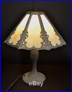 Vintage Slag Glass Table Lamp 22 Tall 8 Glass Panels
