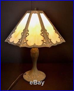 Vintage Slag Glass Table Lamp 22 Tall 8 Glass Panels