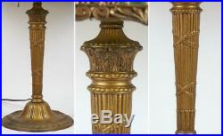 Vintage Slag Glass Table Lamp 8 Panel Caramel & Green Brass Frame 22 3/4