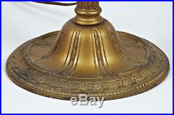 Vintage Slag Glass Table Lamp 8 Panel Caramel & Green Brass Frame 22 3/4
