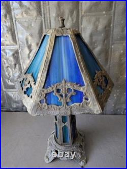Vintage Slag Glass Table Lamp Gothic Art Nouveau Spelter Base EF Industries