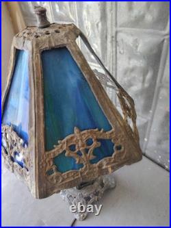 Vintage Slag Glass Table Lamp Gothic Art Nouveau Spelter Base EF Industries Vintage Slag Glass Table Lamp Gothic Art Nouveau Spelter Base EF Industries