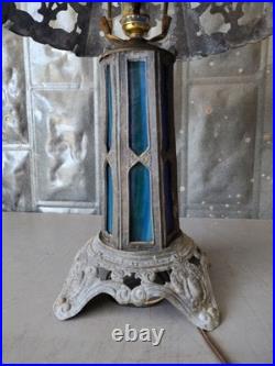 Vintage Slag Glass Table Lamp Gothic Art Nouveau Spelter Base EF Industries