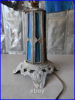 Vintage Slag Glass Table Lamp Gothic Art Nouveau Spelter Base EF Industries