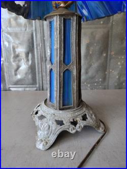 Vintage Slag Glass Table Lamp Gothic Art Nouveau Spelter Base EF Industries Vintage Slag Glass Table Lamp Gothic Art Nouveau Spelter Base EF Industries
