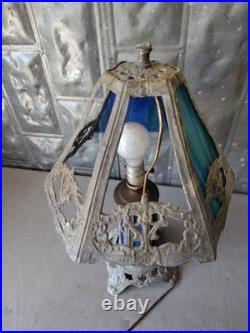 Vintage Slag Glass Table Lamp Gothic Art Nouveau Spelter Base EF Industries