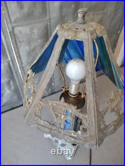 Vintage Slag Glass Table Lamp Gothic Art Nouveau Spelter Base EF Industries Vintage Slag Glass Table Lamp Gothic Art Nouveau Spelter Base EF Industries