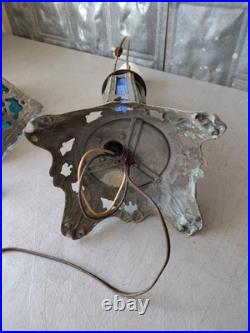 Vintage Slag Glass Table Lamp Gothic Art Nouveau Spelter Base EF Industries Vintage Slag Glass Table Lamp Gothic Art Nouveau Spelter Base EF Industries