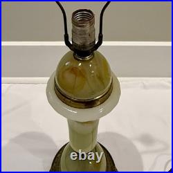 Vintage Slag Glass Table Lamp Green/White Marble Glass, Ornate Base MCM Art Deco