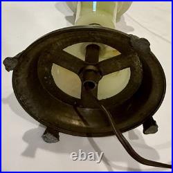 Vintage Slag Glass Table Lamp Green/White Marble Glass, Ornate Base MCM Art Deco