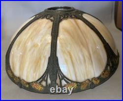 Vintage Slag Glass Table Lamp Shade Original Paint Decoration with Flowers