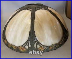 Vintage Slag Glass Table Lamp Shade Original Paint Decoration with Flowers