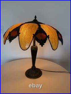 Vintage Slag Glass Table Lamp Tiffany Style 16 Panel 22 Tall