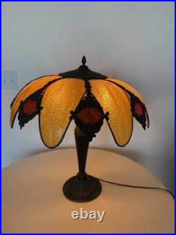 Vintage Slag Glass Table Lamp Tiffany Style 16 Panel 22 Tall