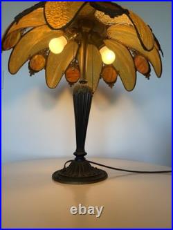 Vintage Slag Glass Table Lamp Tiffany Style 16 Panel 22 Tall