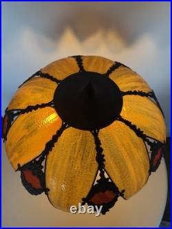 Vintage Slag Glass Table Lamp Tiffany Style 16 Panel 22 Tall