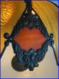 Vintage Slag Glass Table Lamp Tiffany Style 16 Panel 22 Tall