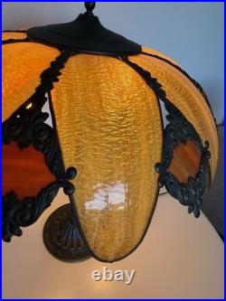 Vintage Slag Glass Table Lamp Tiffany Style 16 Panel 22 Tall