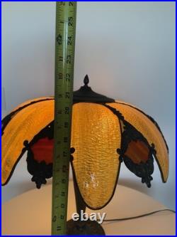 Vintage Slag Glass Table Lamp Tiffany Style 16 Panel 22 Tall