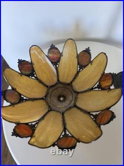 Vintage Slag Glass Table Lamp Tiffany Style 16 Panel 22 Tall