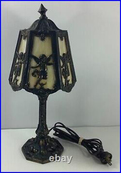 Vintage Slag Glass Table Lamp with Cherub Theme (heavy)