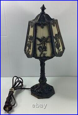 Vintage Slag Glass Table Lamp with Cherub Theme (heavy)