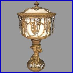 Vintage Slag Glass Urn Lamp Elegantly Decorated Gold Gilt Base Glass Prisms Vintage Slag Glass Urn Lamp Elegantly Decorated Gold Gilt Base Glass Prisms