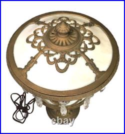 Vintage Slag Glass Urn Lamp Elegantly Decorated Gold Gilt Base Glass Prisms