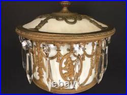Vintage Slag Glass Urn Lamp Elegantly Decorated Gold Gilt Base Glass Prisms
