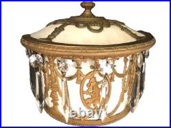 Vintage Slag Glass Urn Lamp Elegantly Decorated Gold Gilt Base Glass Prisms